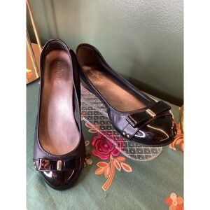 Cole Haan Women Black Patent Leather Bow‎ Ballet Flats Shoes Size 8B